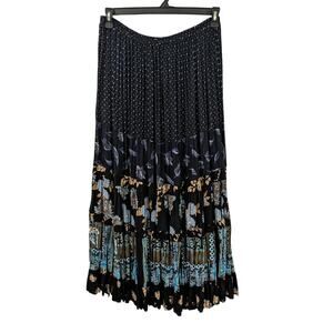 Vintage 1970's Anna Konya Floral Pleated Six Tier Maxi Skirt